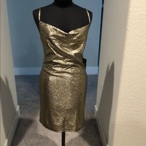 Forever 21 Gold Sheath Mini Dress Spaghetti Strap